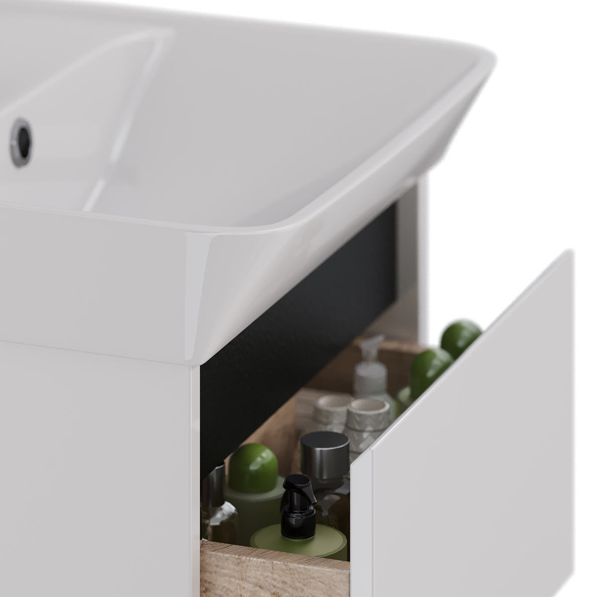 Тумба Lemark COMBI 45 см под 1 раковину, подвесная/напольная, 2 ящика, цвет планки: Чёрный, цвет кор