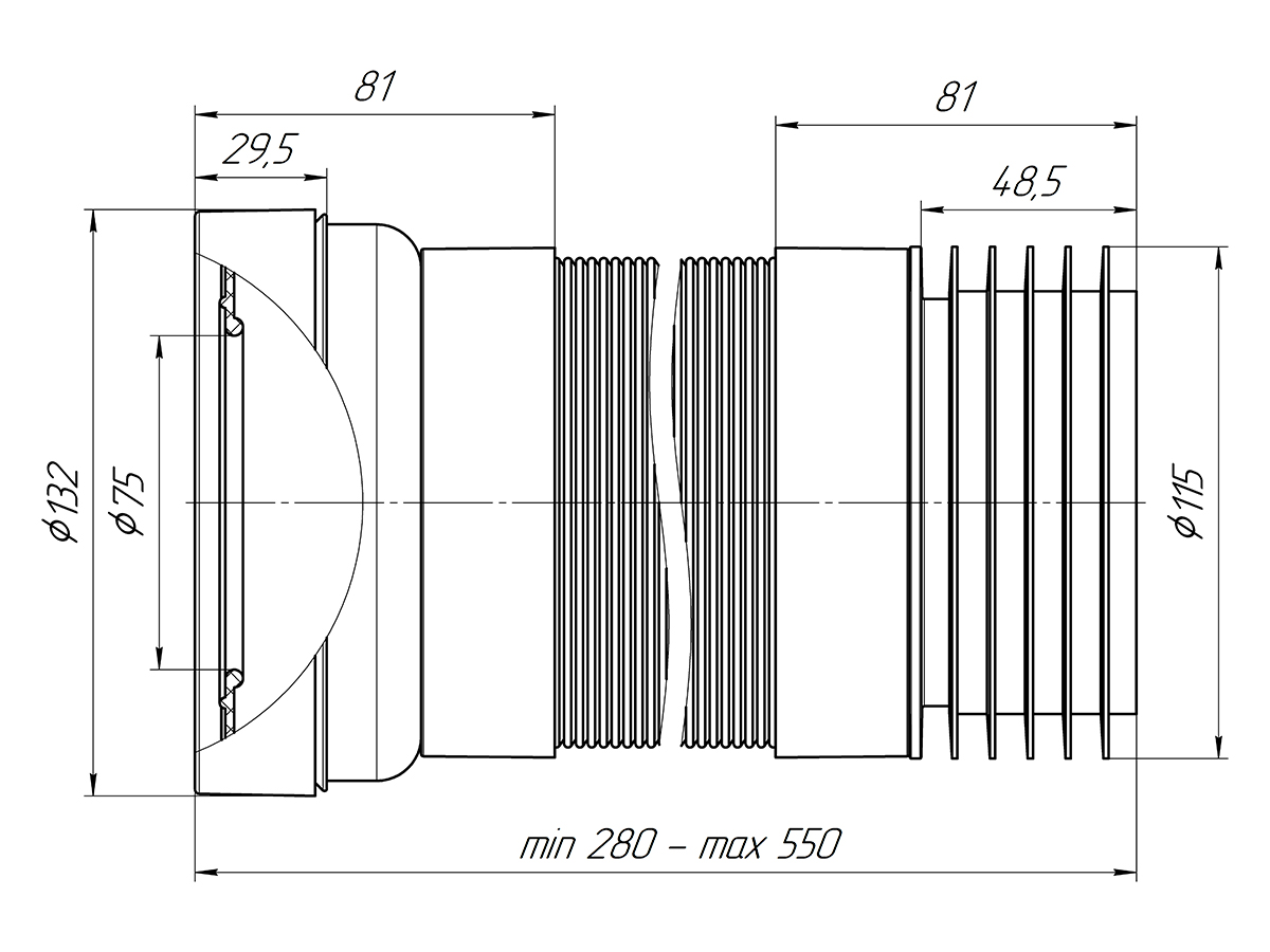 Удлинитель гибкий для унитаза АНИ Пласт K718R 280-550 мм