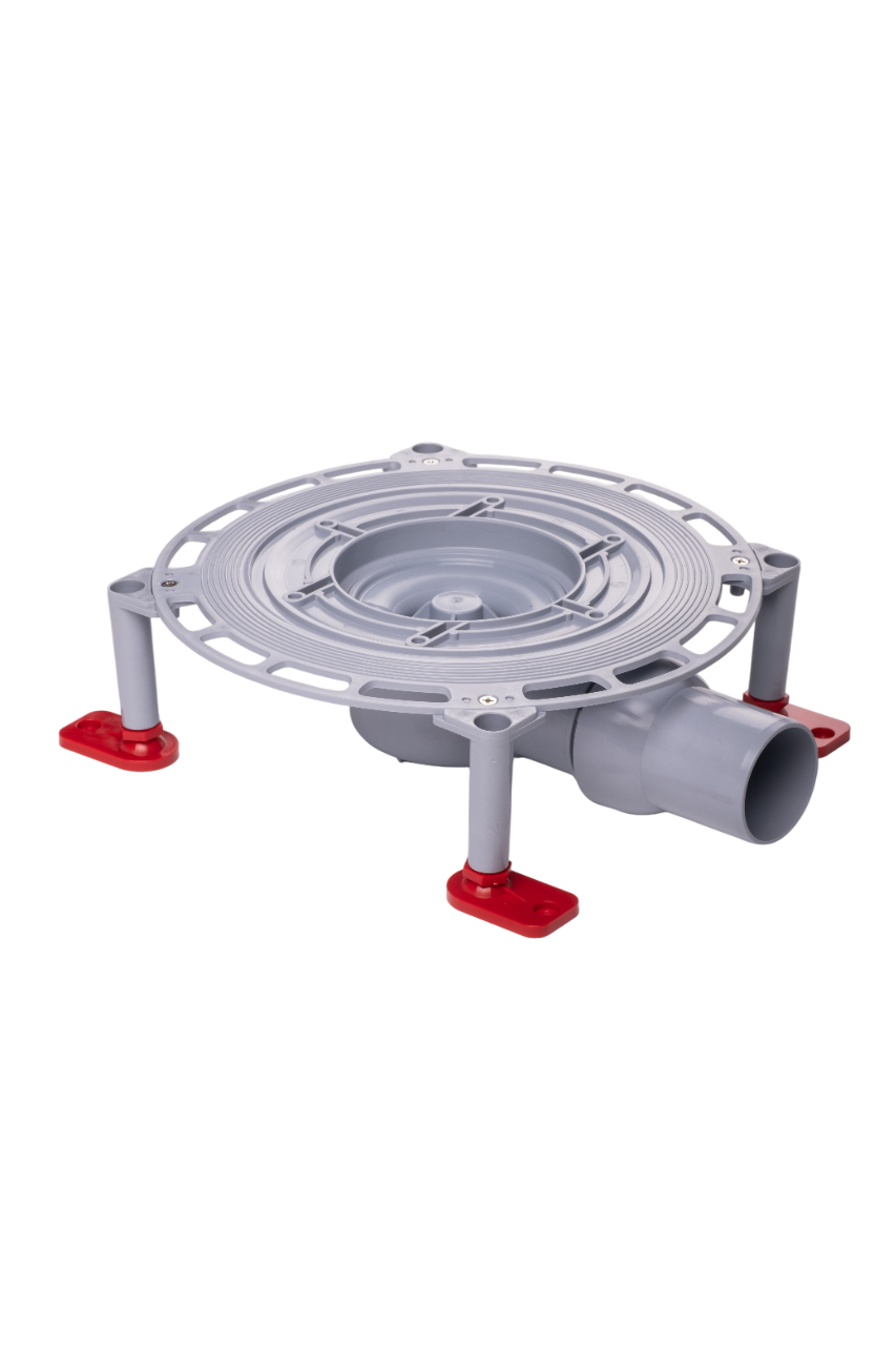 Трап горизонтальный регулируемый АНИ Пласт THA5612 выпуск 50 мм с решеткой из нержавеющей стали 150х150 мм