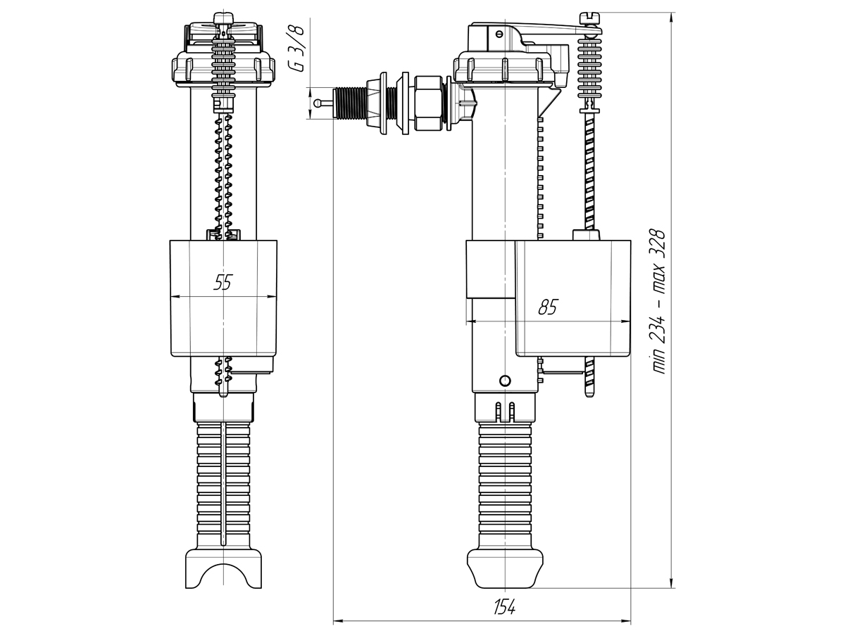 Арматура боковая 3/8" латунь, ANI PLAST