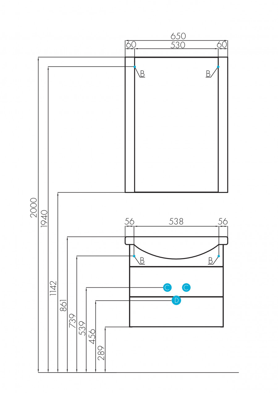 Тумба АРИЯ 65 М, бел. (под раковину СМАЙЛ 65)