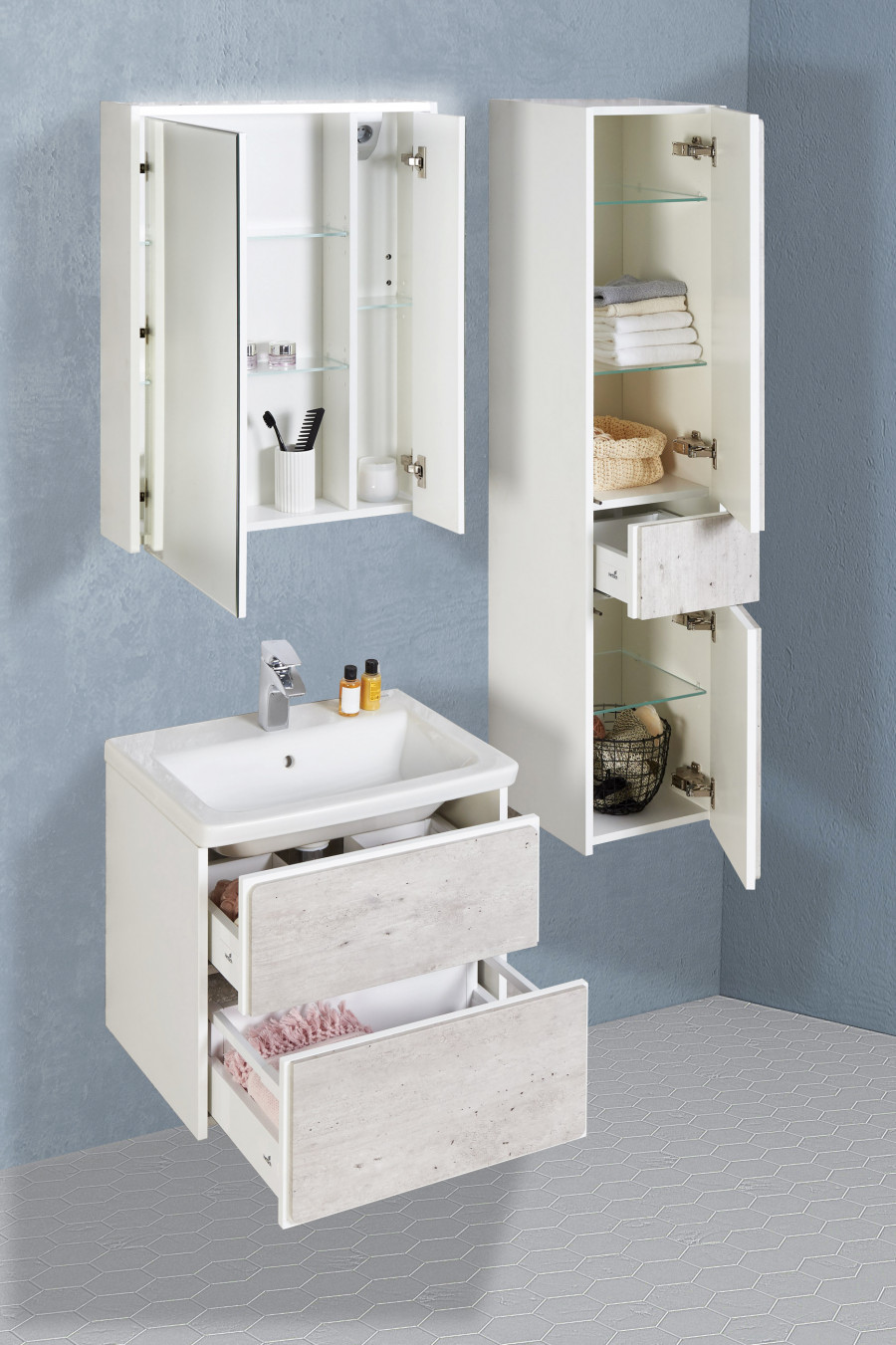 RONDA Тумба под раковину GAP 60, бетон/белый глянец, ROCA