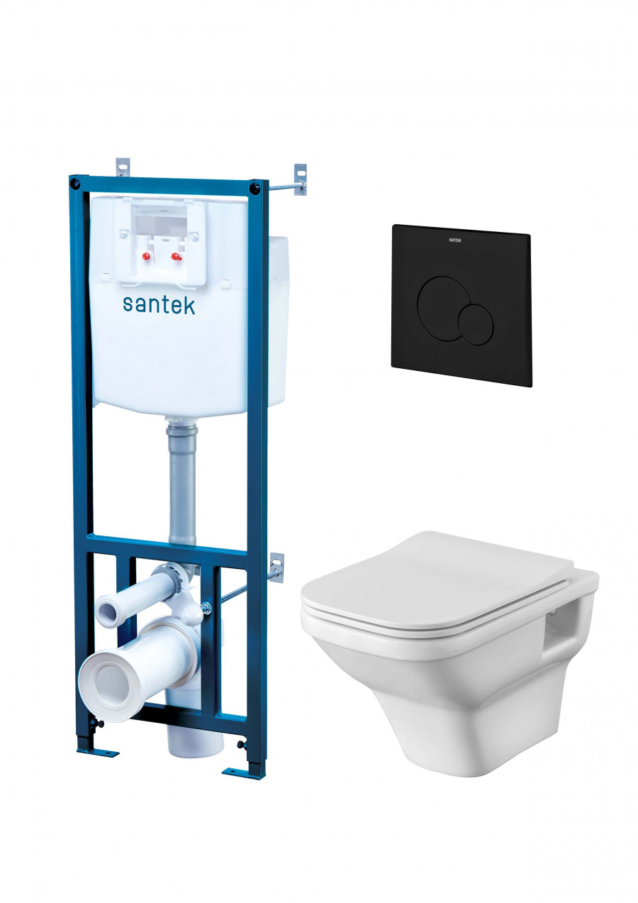 ПЭК ЛАЙН rimless  (подвес. безободковый унитаз с тонким сиденьем SC, инсталляция,панель черн, САНТЕК