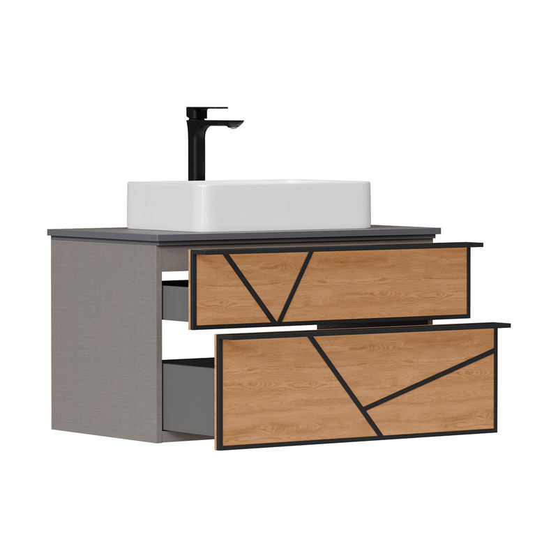 Тумба EQUIL Ferro 80 подвесная 2 ящ. лен антрацит/дуб мадера (под раковину 78531)