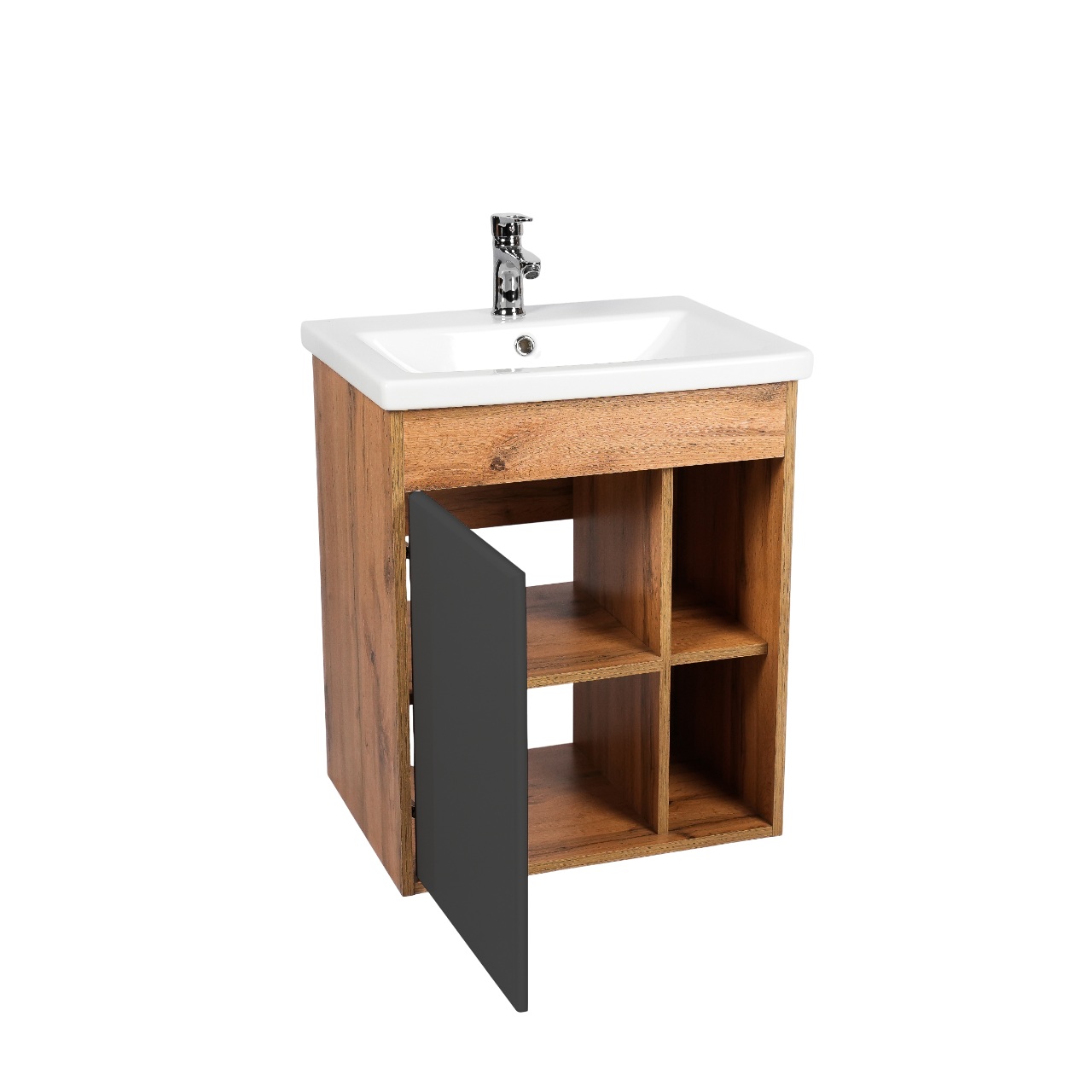 Тумба под раковину VIANT БОСТОН 60 подвесная графит/дуб вотан (VBOS60COG-T1STP)