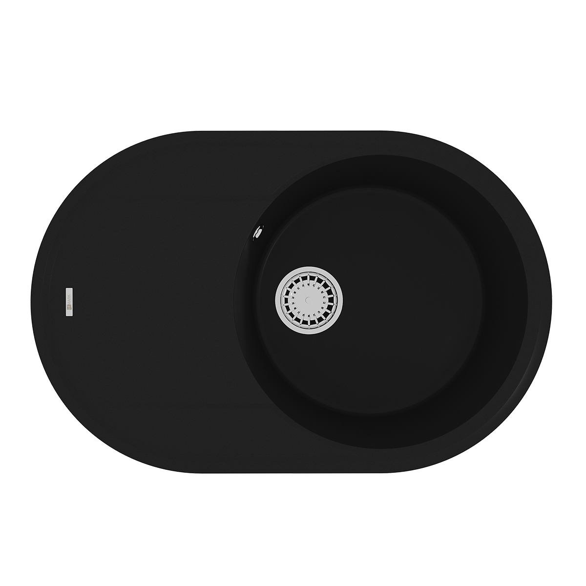 Кухонная мойка Lemark LACHA 760 врезная овальная с крылом из кварцгранита, Антрацит 