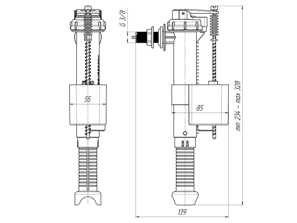 Арматура боковая 3/8 пластик, ANI PLAST