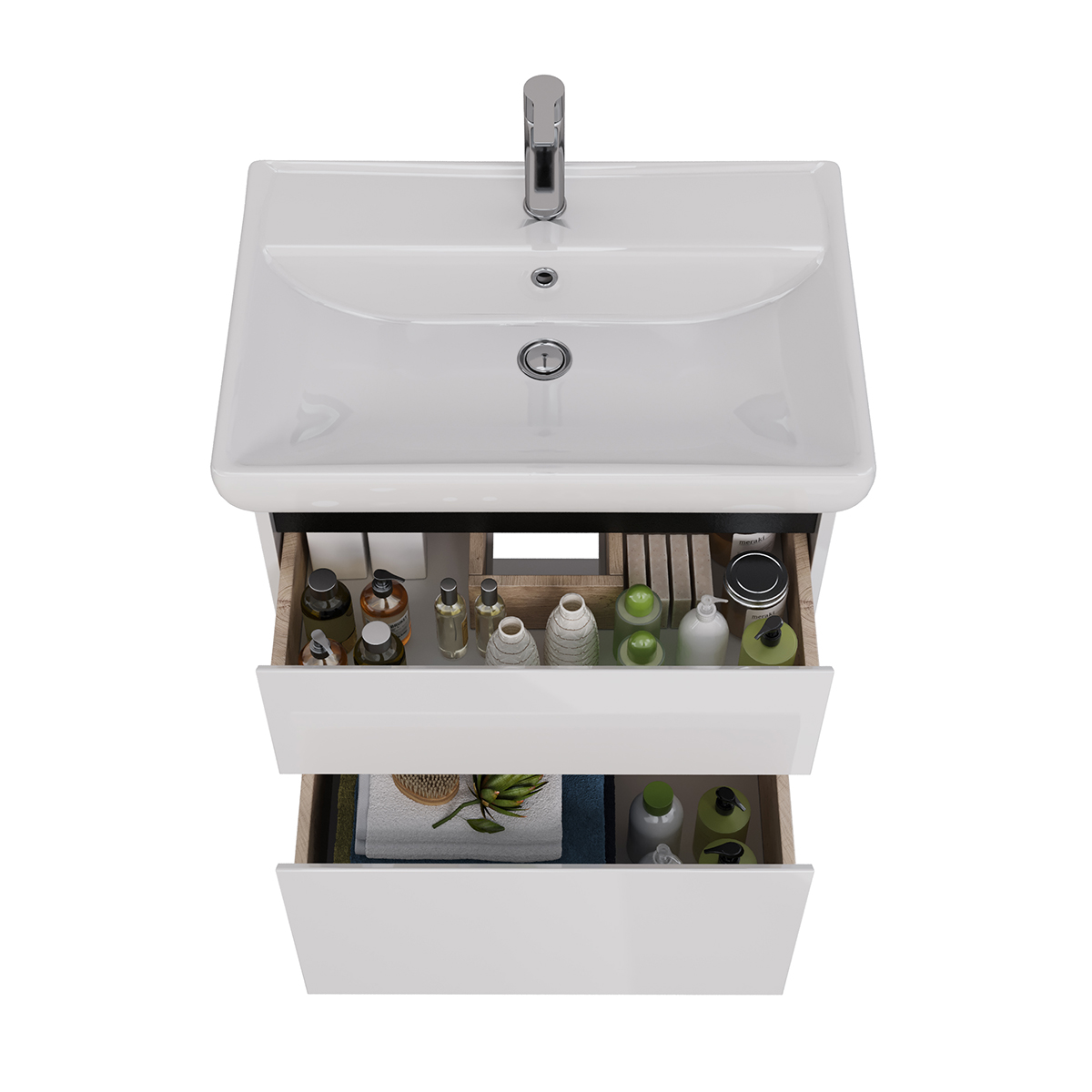 Тумба Lemark COMBI 70 см под 1 раковину, подвесная/напольная, 2 ящика, цвет планки: Чёрный, цвет кор