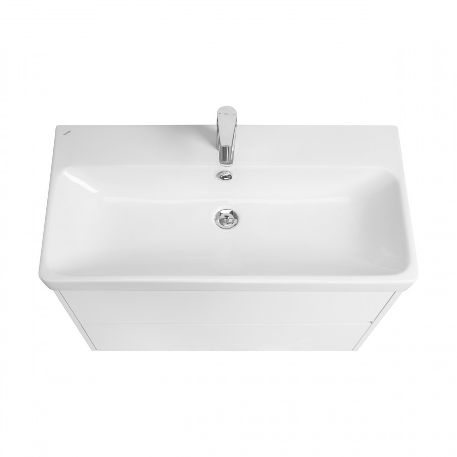 Тумба СКАНДИ 90, подвесная, 2 ящ., белая матовая/белый глянец (под раковину АДРИАНА 90)