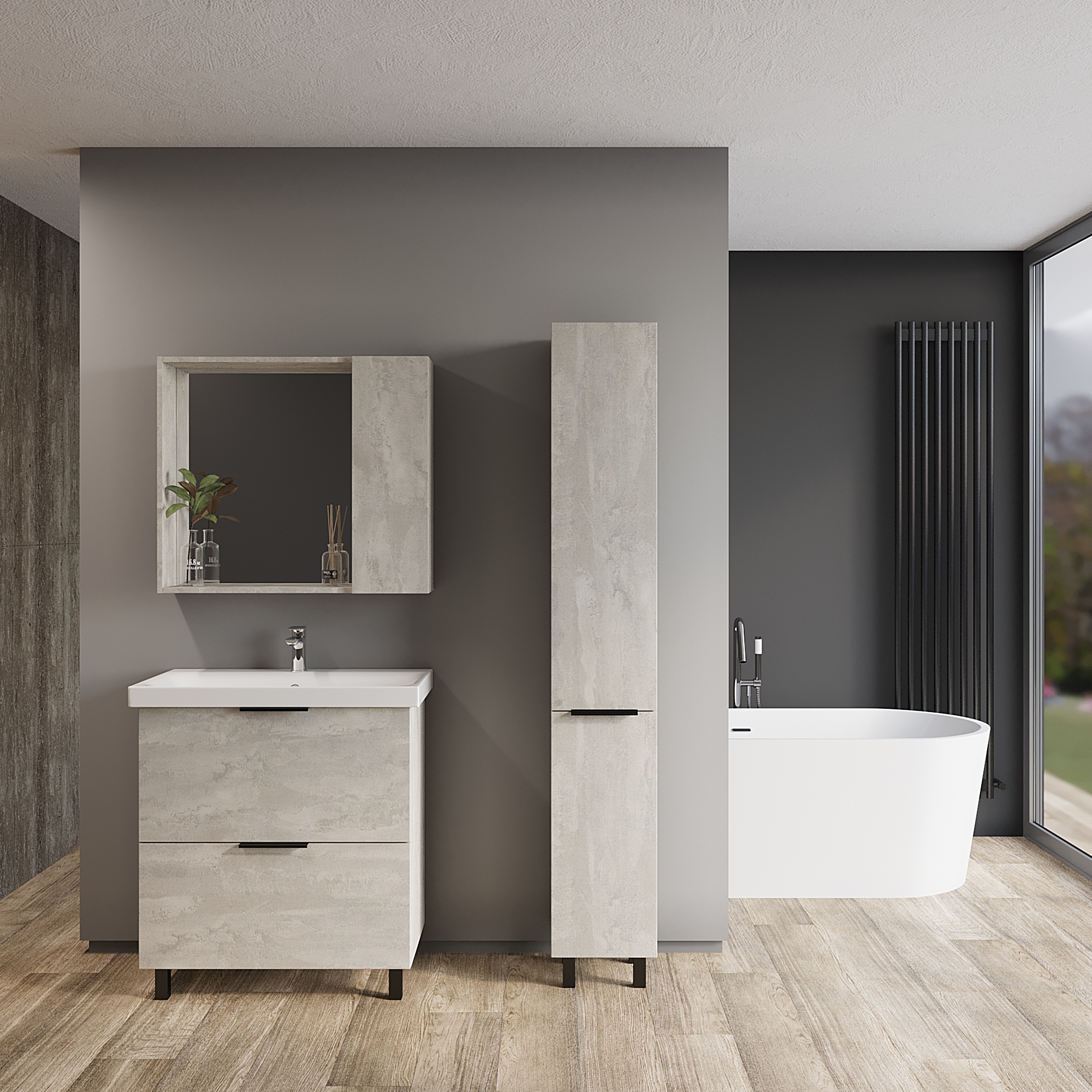 Шкаф-пенал VIANT БЕРЛИН 30 напольный цемент (VBER300C-PEN)