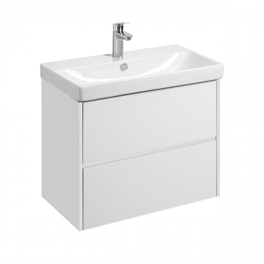 Тумба СКАНДИ 80, универс., 2ящ., белый матовый/белый глянец (под раковину АДРИАНА 80)