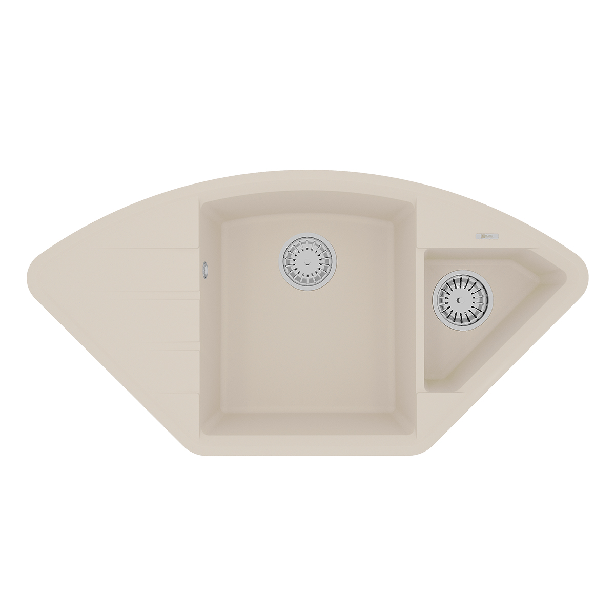 Кухонная мойка Lemark IRKANA 980 врезная угловая с доп. чашей и крылом из кварцгранита, Шампань 