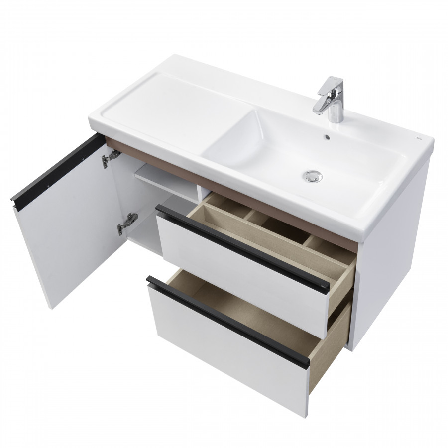 DOMI Тумба под раковину Gap Plus 100, 2 ящ., 1 дв., белый глянец, правая, ROCA