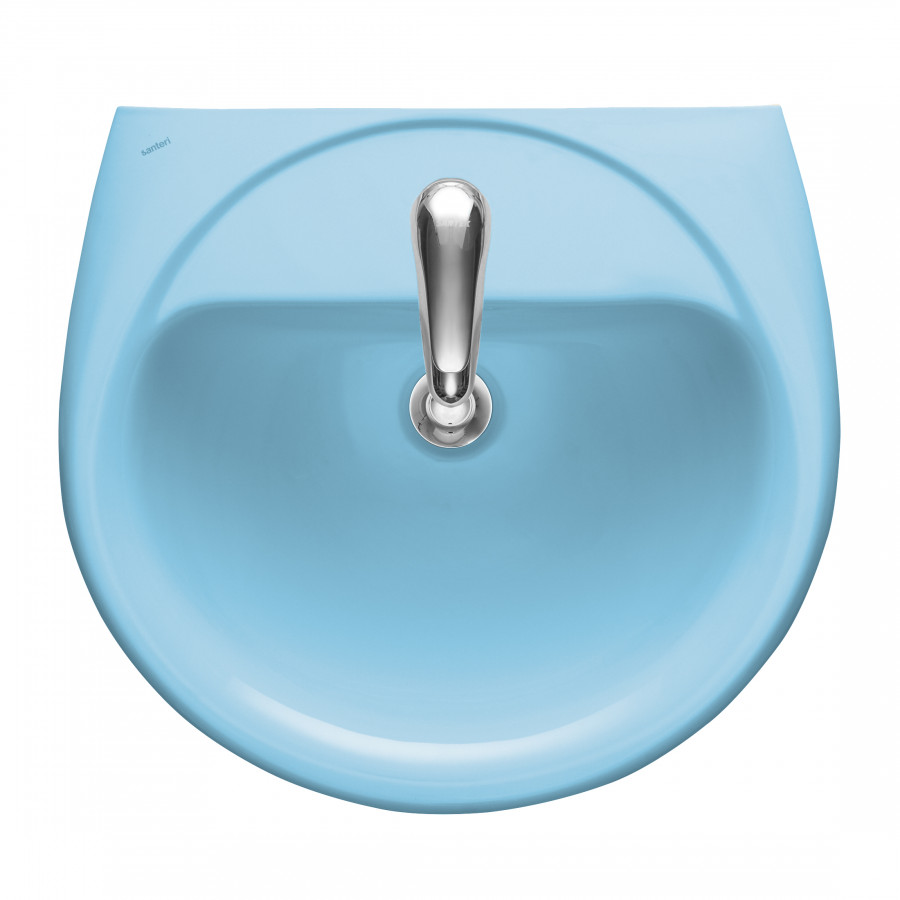 Умывальник "Соната" 54 см. с отв., с переливом (хром. кольцо) голуб. SANTERI
