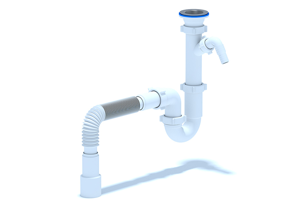 Сифон для мойки АНИ Пласт D1015 1 1/2 дюйма 40 прямоточный с отводом для стиральной машины и гибкой трубой 40х40/50