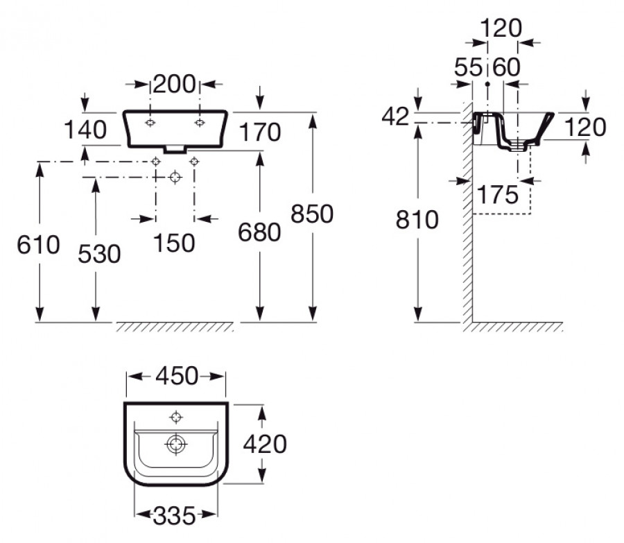 GAP Мебельная раковина 450 мм., белая, ROCA