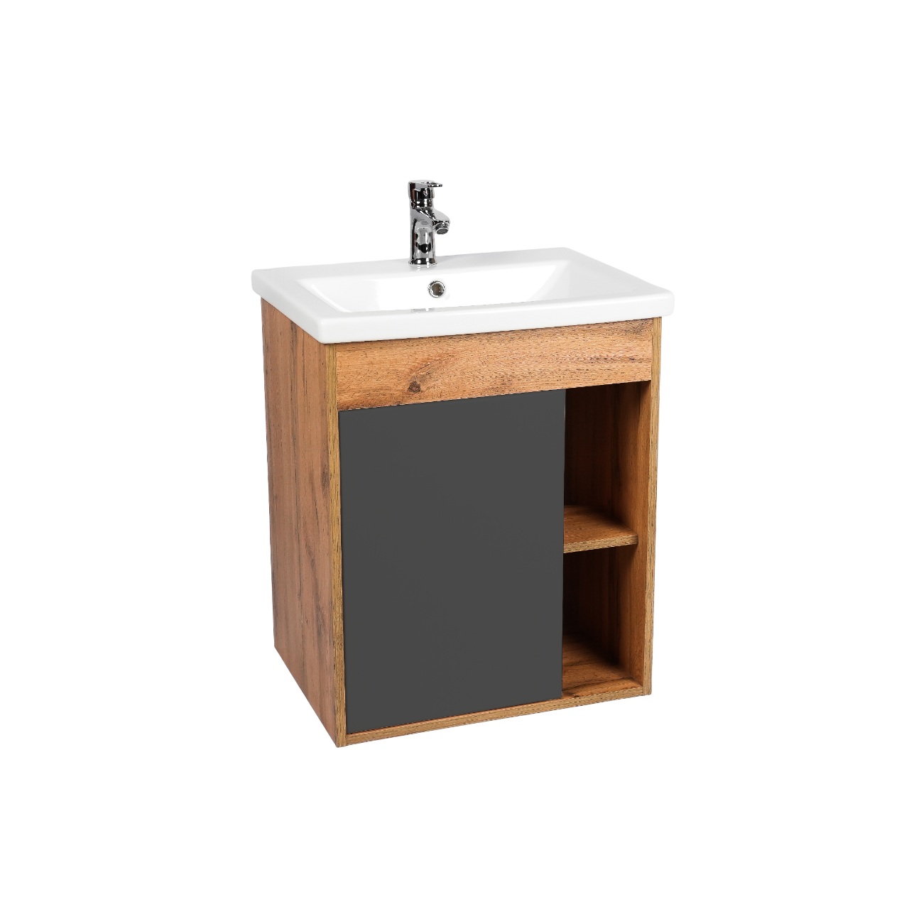 Тумба под раковину VIANT БОСТОН 60 подвесная графит/дуб вотан (VBOS60COG-T1STP)