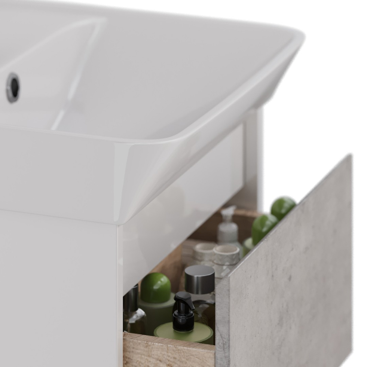 Тумба Lemark COMBI 45 см под 1 раковину, подвесная/напольная, 2 ящика, цвет фасада: Бетон, цвет корп