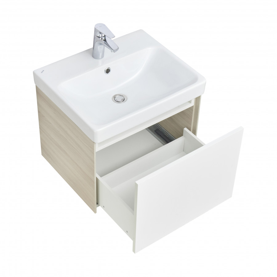 Тумба АСТИ 55, подвесная, белый, ясень шимо (под раковину АДРИАНА 55)
