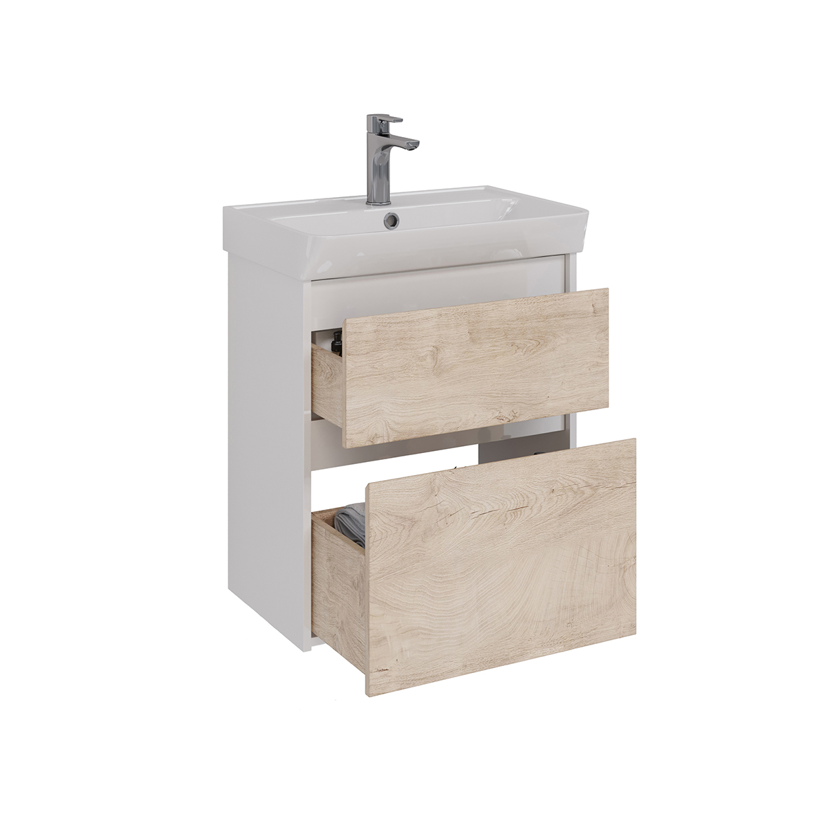 Тумба Lemark COMBI 60 см под 1 раковину, подвесная/напольная, 2 ящика, цвет фасада: Дуб кантри, цвет
