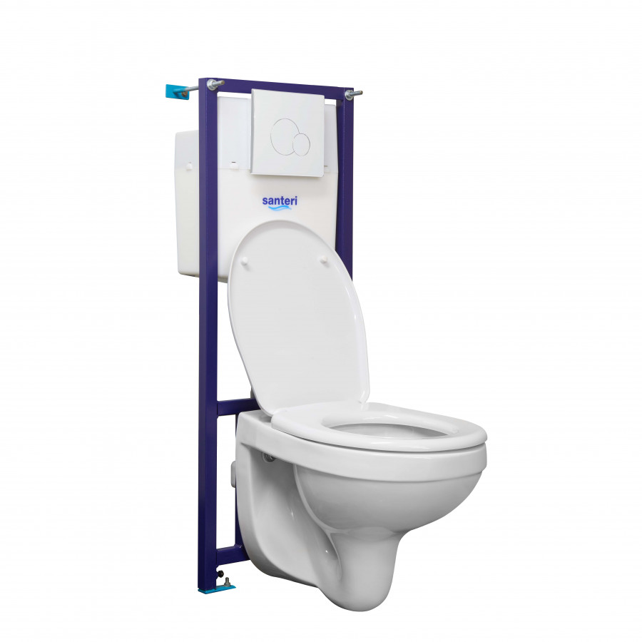 Пэк Альфа (подвес. унитаз с сиденьем полипр, инсталляция, белая панель  SANTERI     