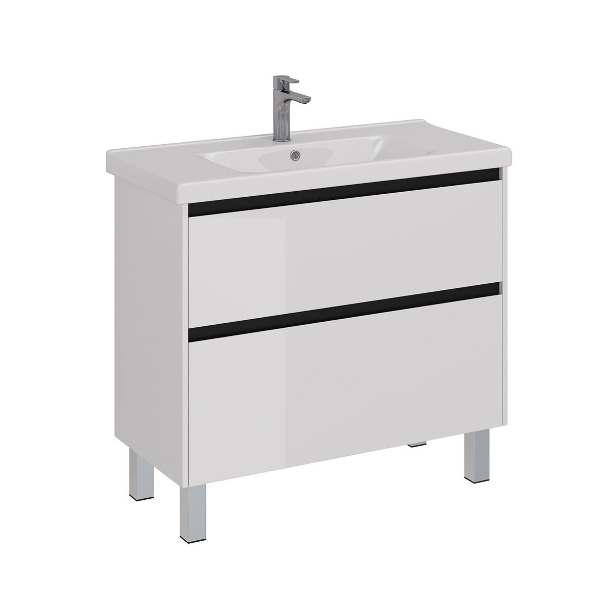 Тумба Lemark COMBI 100 см под 1 раковину, подвесная/напольная, 2 ящика, цвет планки: Чёрный, цвет ко