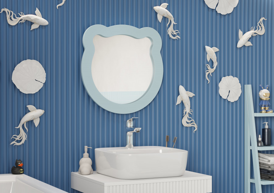 Зеркало КАСПЕР МИШКА, фигурное, голубой матовый