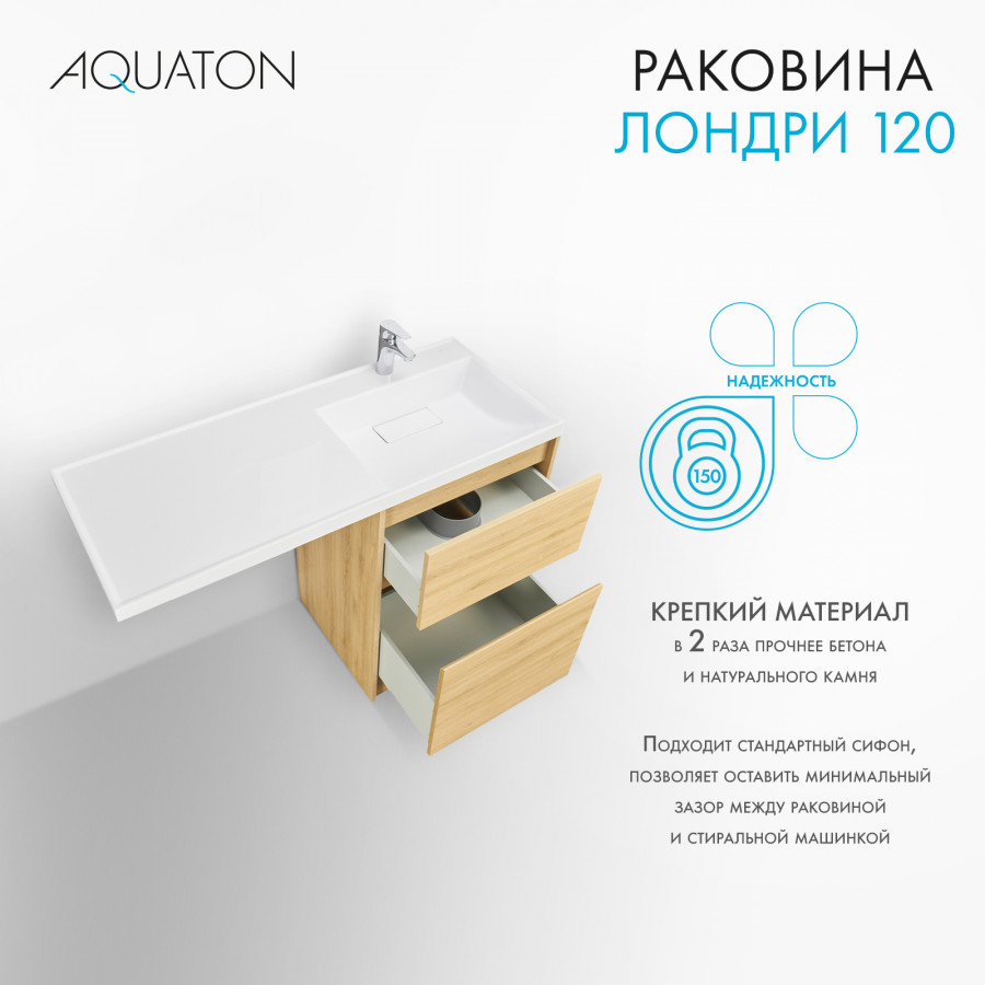 Раковина ЛОНДРИ 120, правая, белая