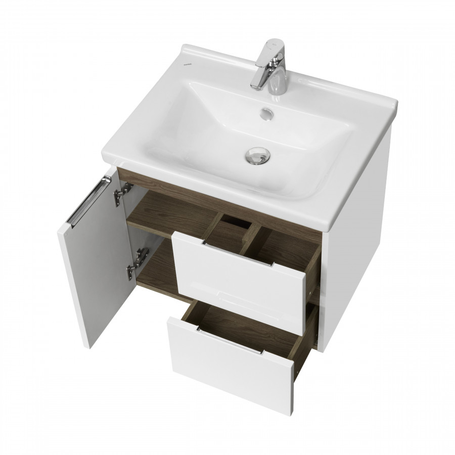 Тумба РЕНЕ 60, белая, грецкий орех (под раковину МИРАНДА 60) 