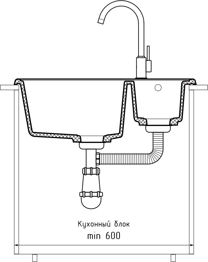 GranFest QUARZ (ECO-09) Мойка 1.5-чаш. 620*480 (черный)