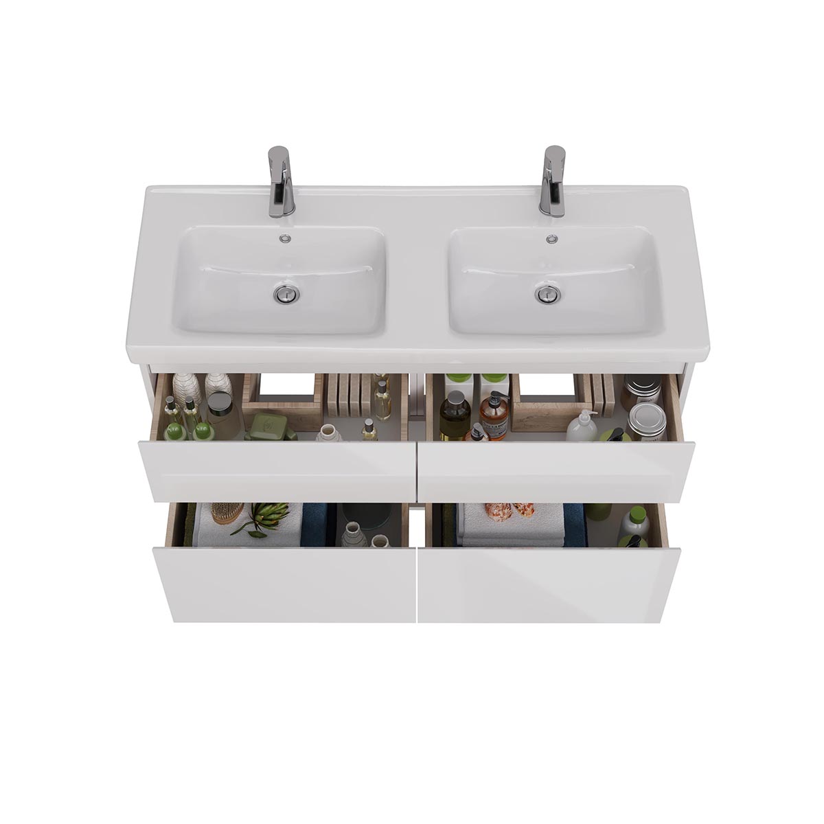 Тумба Lemark COMBI 125 см под 2 раковины, подвесная/напольная,4 ящика, цвет корпуса, фасада: Белый г