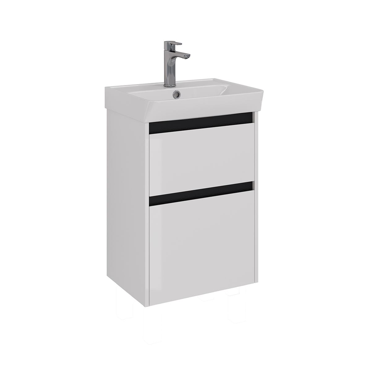 Тумба Lemark COMBI 50 см под 1 раковину, подвесная/напольная, 2 ящика, цвет планки: Чёрный, цвет кор
