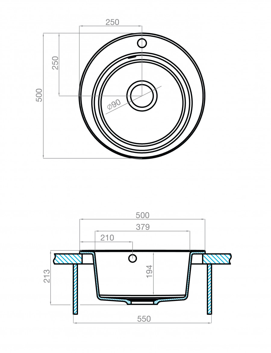 Мойка кухонная ШЕЛЛИ 50, круглая, шампань