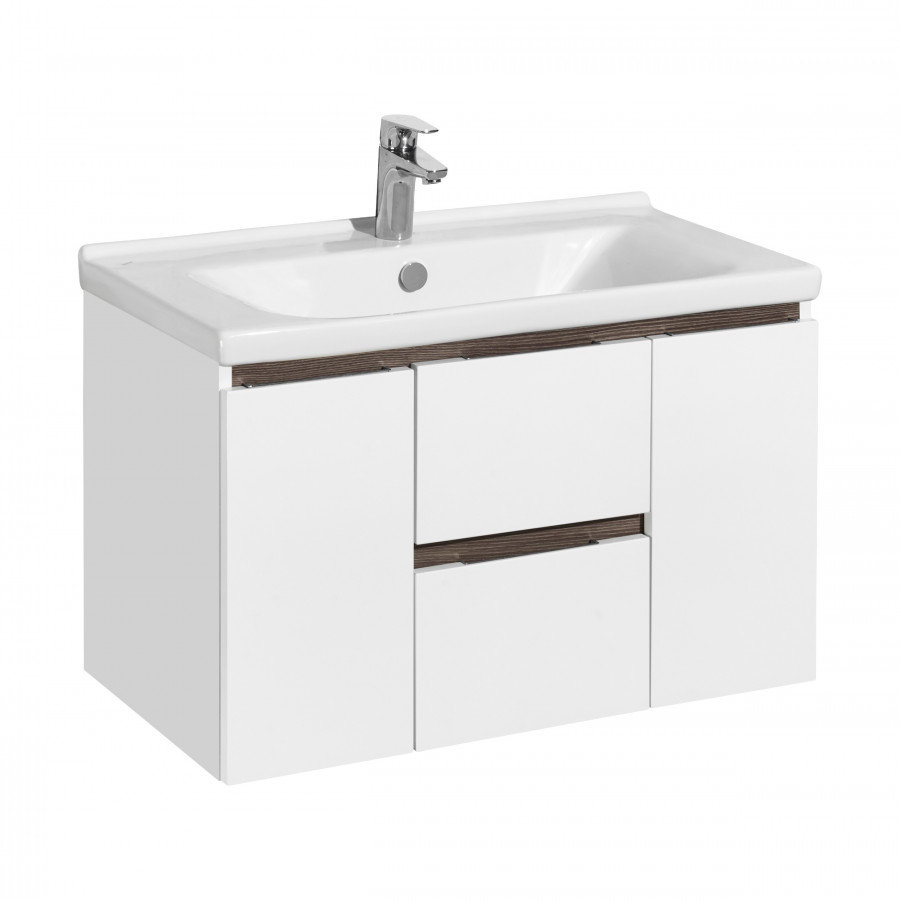 Тумба РЕНЕ 80, белая, грецкий орех (под раковину МИРАНДА 80) 