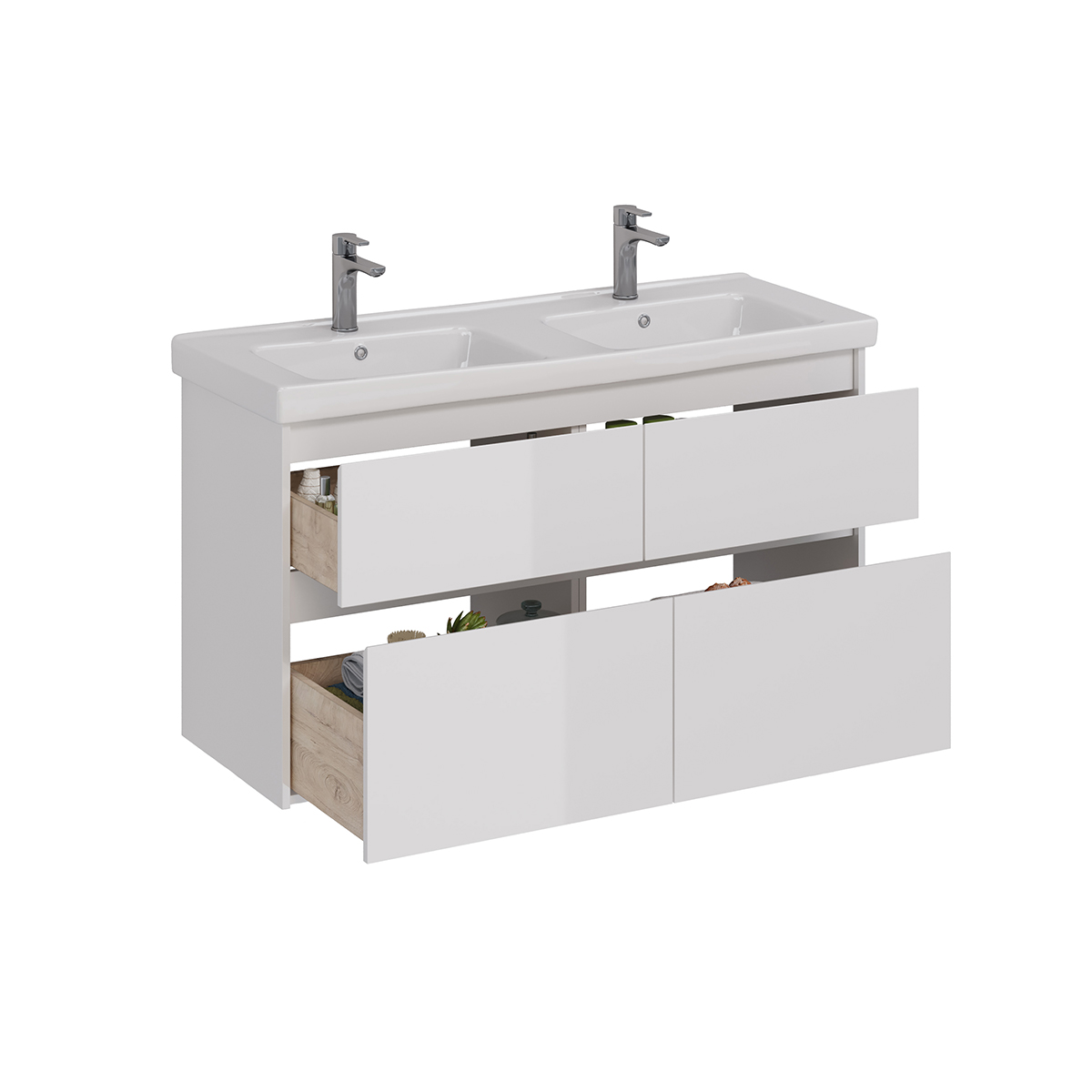 Тумба Lemark COMBI 125 см под 2 раковины, подвесная/напольная,4 ящика, цвет корпуса, фасада: Белый г