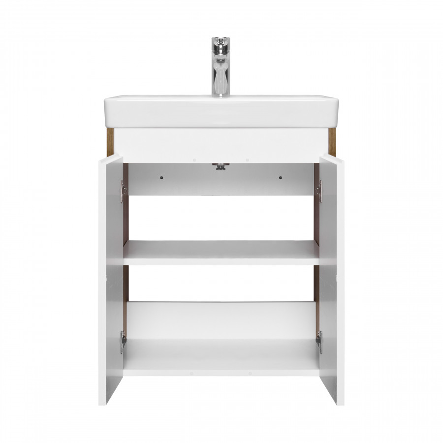 Тумба СКАНДИ DOORS 55, универс., 2 дв., белый глянец/дуб рустикальный (под раковину АДРИАНА 55)