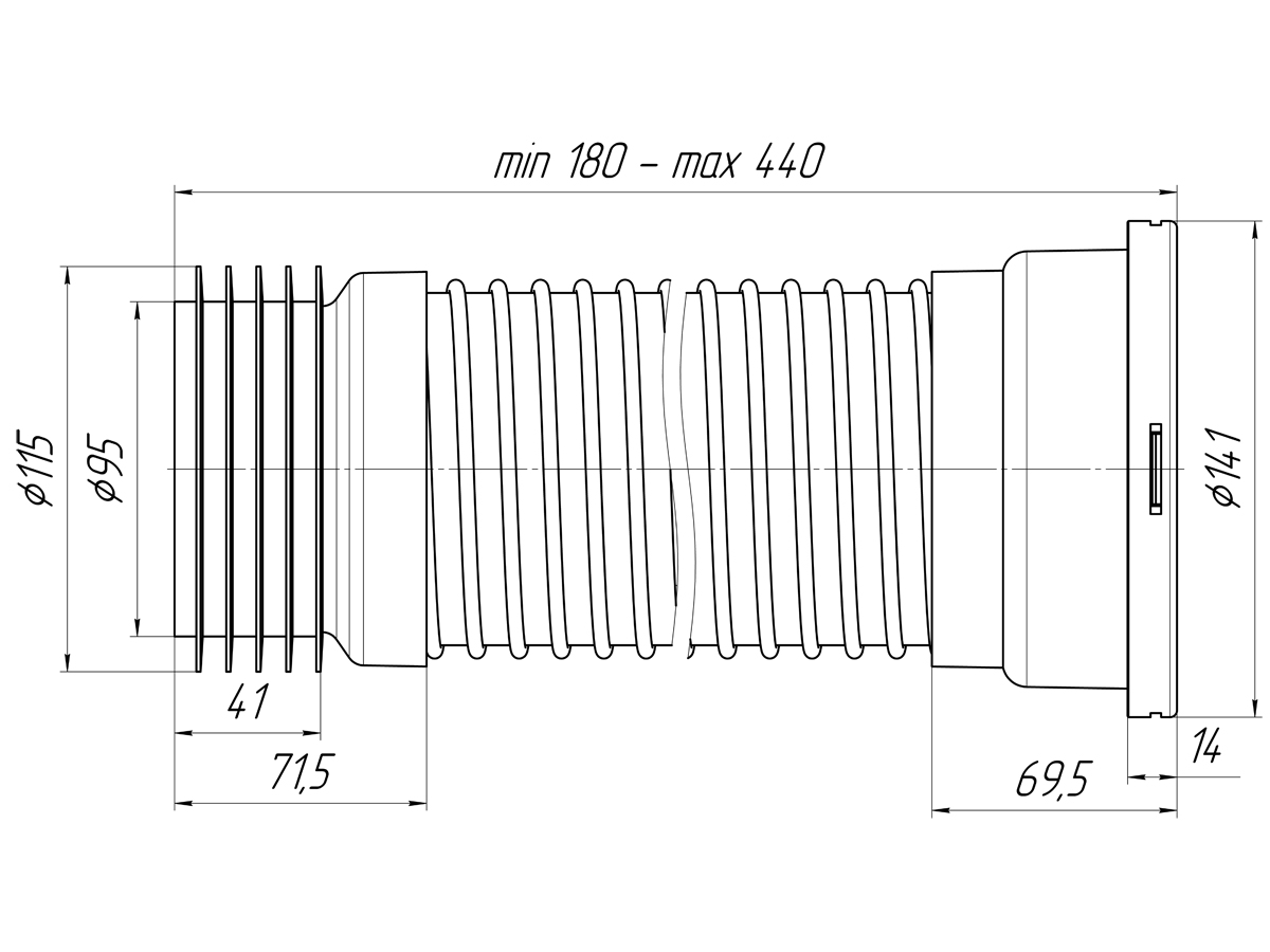 Удлинитель гибкий для унитаза АНИ Пласт K518 армированный обратного сжатия 180-440 мм
