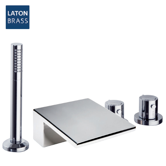 Термостатический смеситель на борт ванны однорычажный с каскадным изливом и душевым комлектом  TZAR 