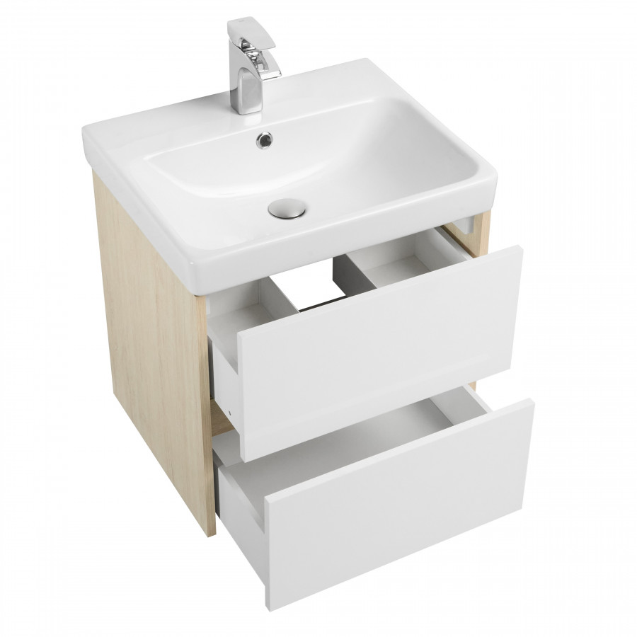 Тумба СКАНДИ 55, белая, дуб верона (под раковину АДРИАНА 55) 