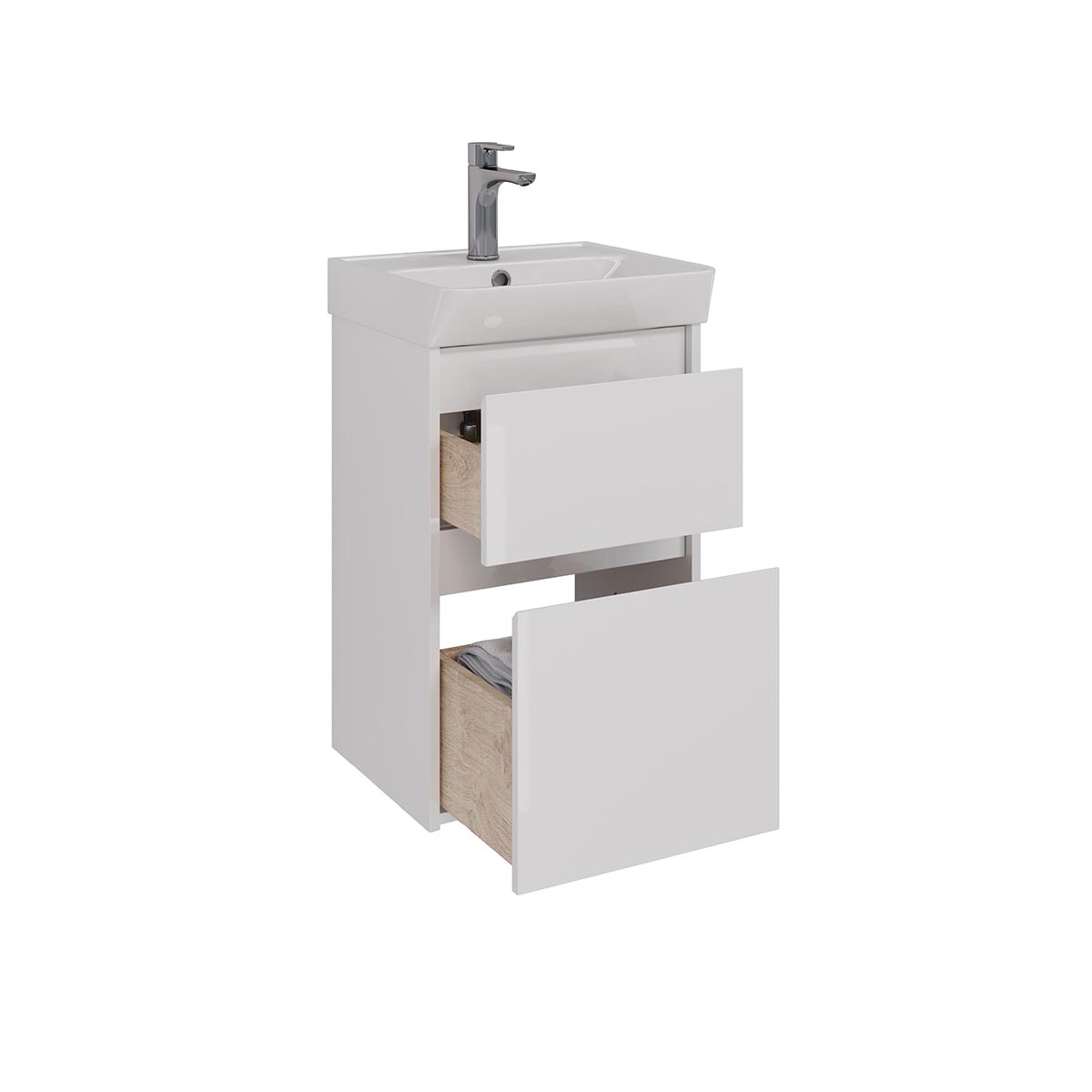 Тумба Lemark COMBI 45 см под 1 раковину, подвесная/напольная, 2 ящика, цвет корпуса, фасада: Белый г