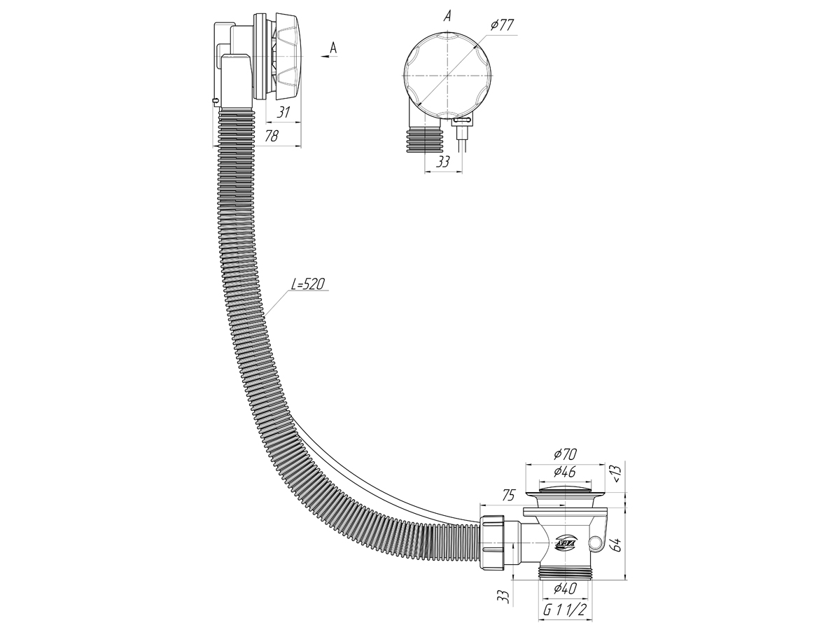 Перелив полуавтомат для ванны АНИ Пласт EM501 580 пластиковая белая ручка