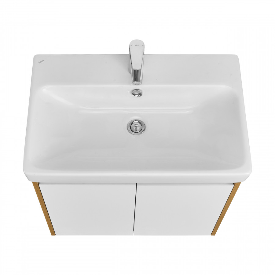 Тумба СКАНДИ DOORS 70, универс., 2 дв., белый глянец/дуб рустикальный (под раковину АДРИАНА 70)