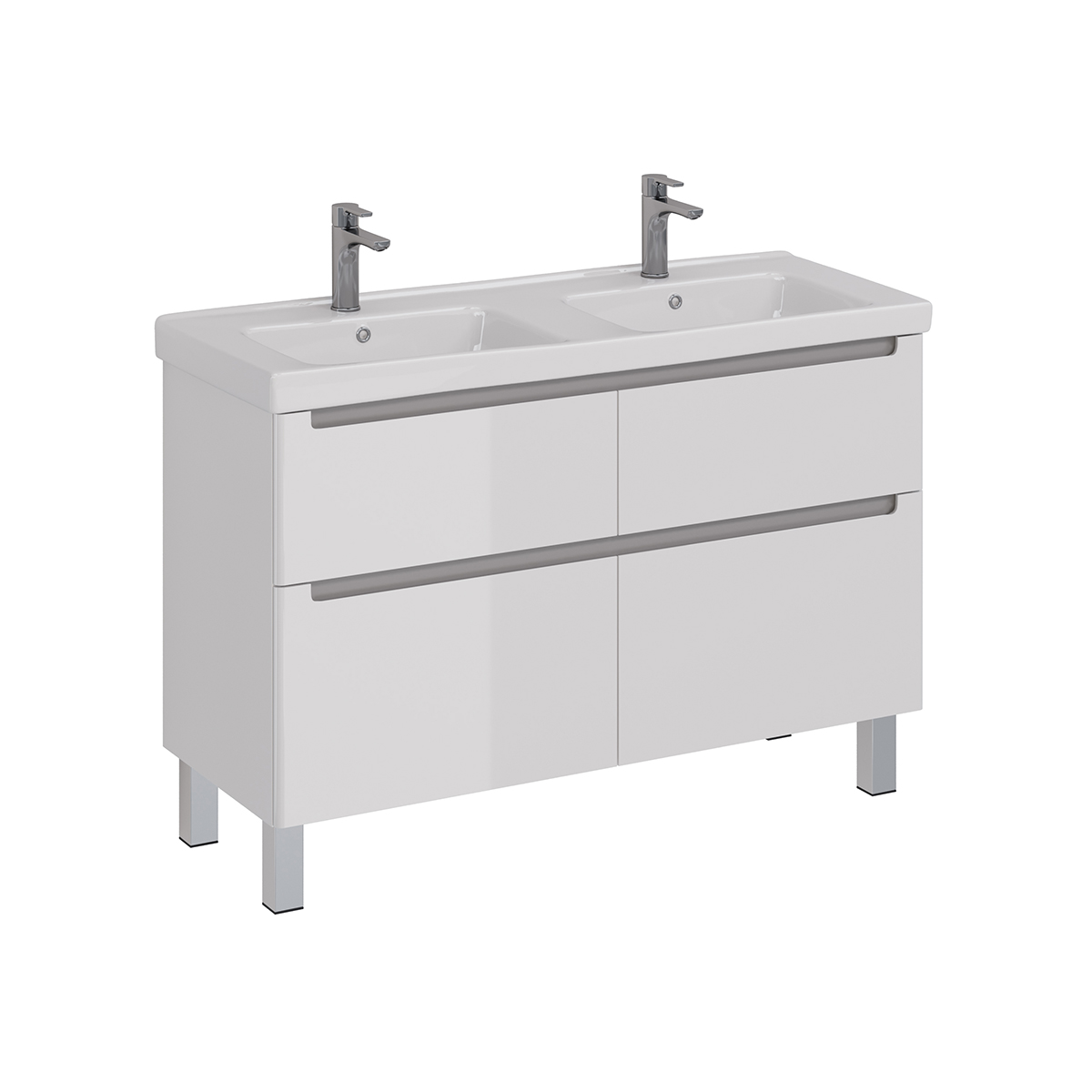 Тумба Lemark BUNO 125 см под 2 раковины, подвесная/напольная, 4 ящика, цвет планки: Серый, цвет корп