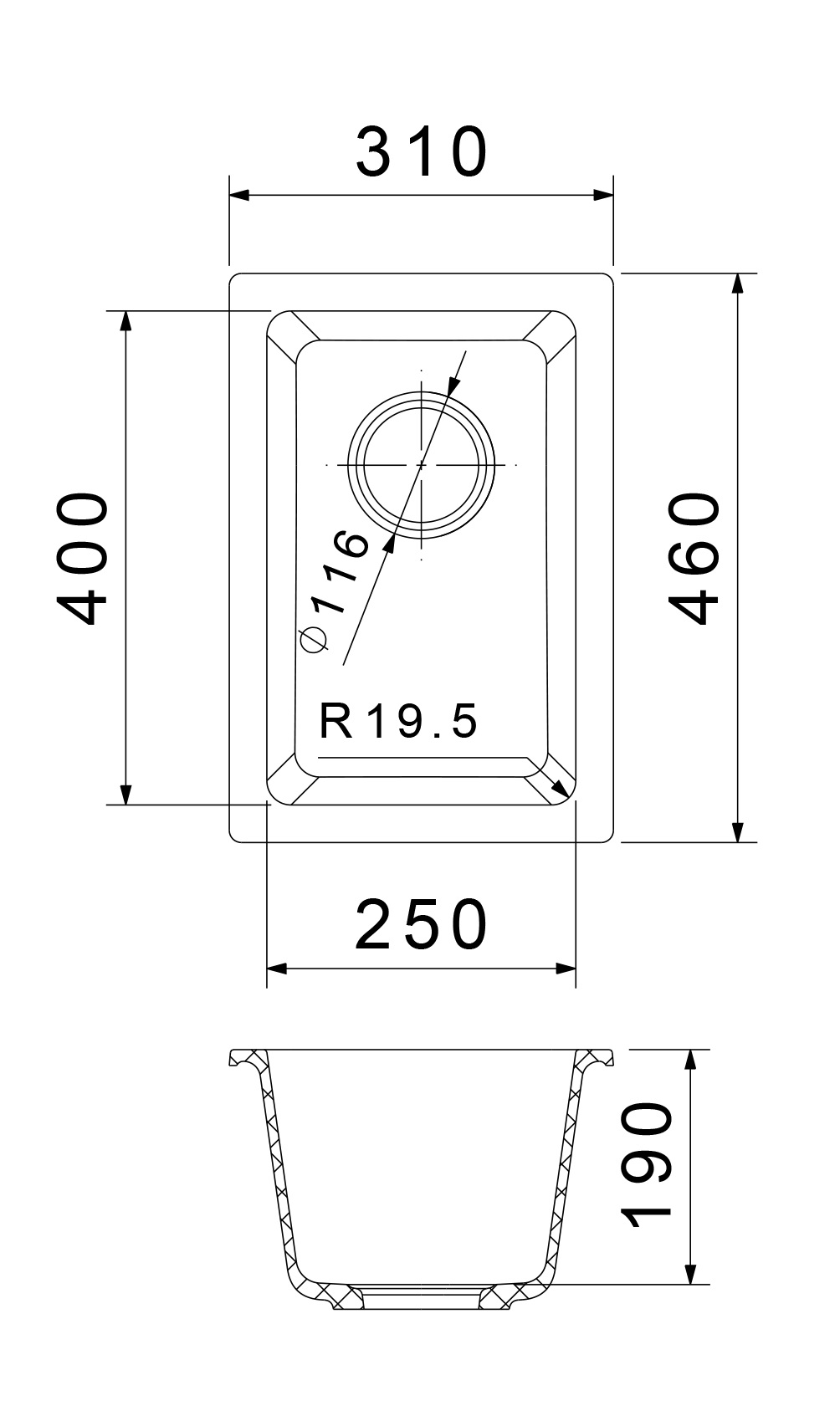 RIVELATO Мойка 245 BERKANA подст.монтаж 1-чаш 305*455 antracite