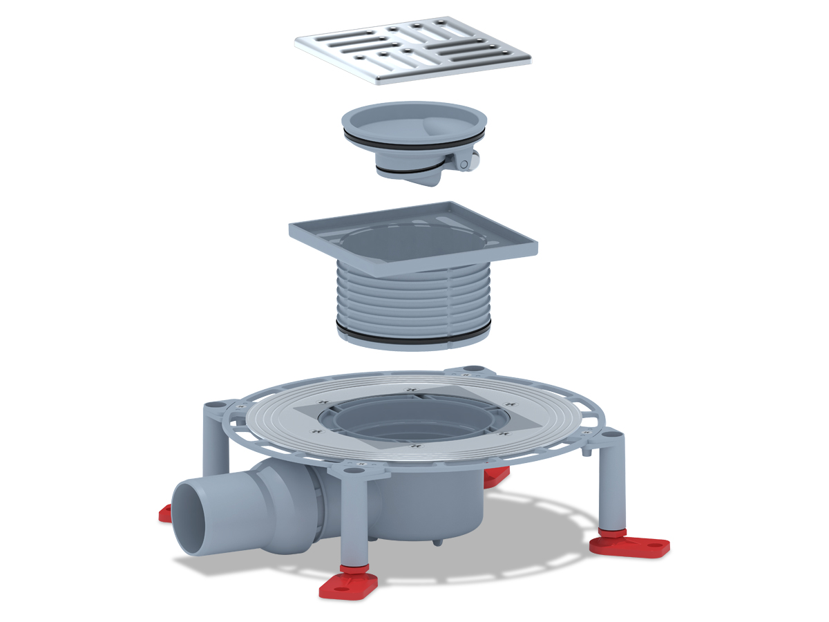 Трап для душа АНИ Пласт TVQ5614 DN50 горизонтальный регулируемый с сухим затвором и решёткой из нержавеющей стали 120х120 мм
