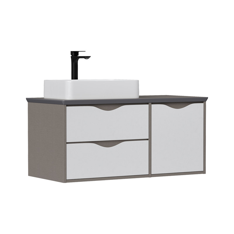 Тумба EQUIL Smile 60 под столешницу (60 100R 100L) подвесная 2 ящ. белый/лен антрацит