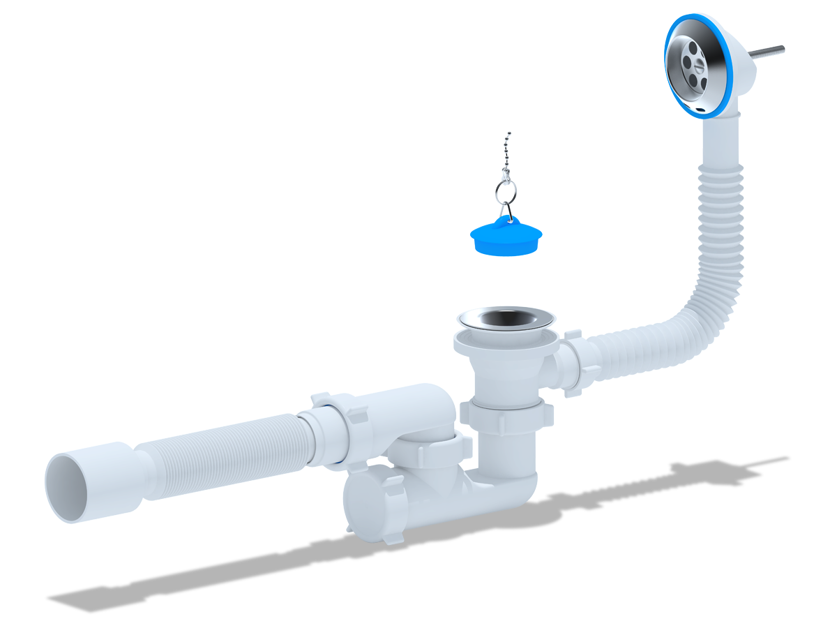 Сифон для ванны АНИ Пласт E255 1 1/2 дюйма регулируемый с переливом и гибкой трубой 40х50