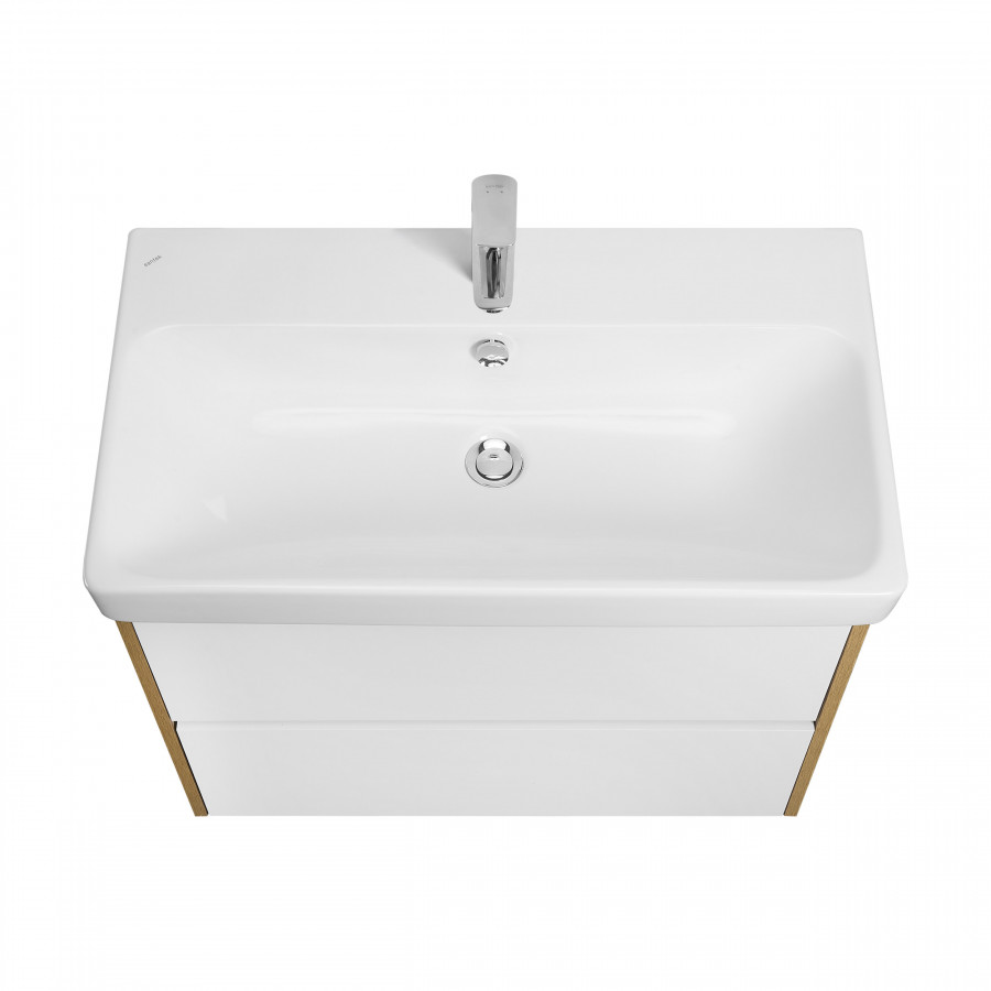 Тумба СКАНДИ 80, универс., 2ящ., белый/ дуб рустикальный (под раковину АДРИАНА 80)