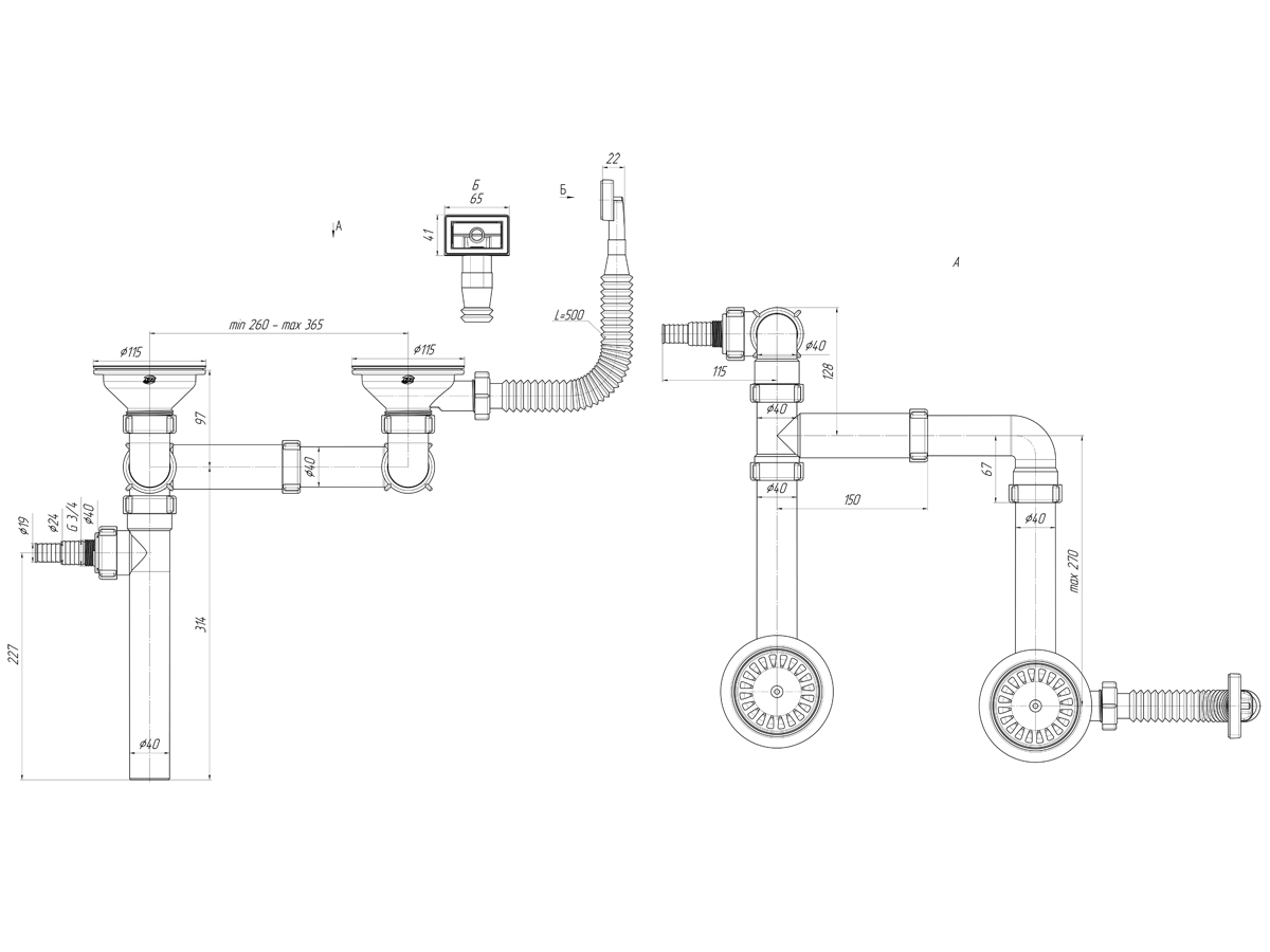 Отводная труба с отводом стир.машины, ANI PLAST