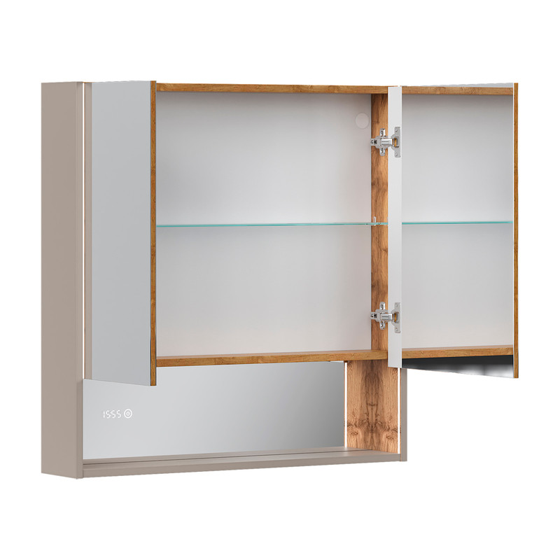 Шкаф зеркальный EQUIL Gleam 80, подвесной, 2 дв., амарок /дуб вотан/дуб вотан (szGLEAM.LED.80.2D-25)